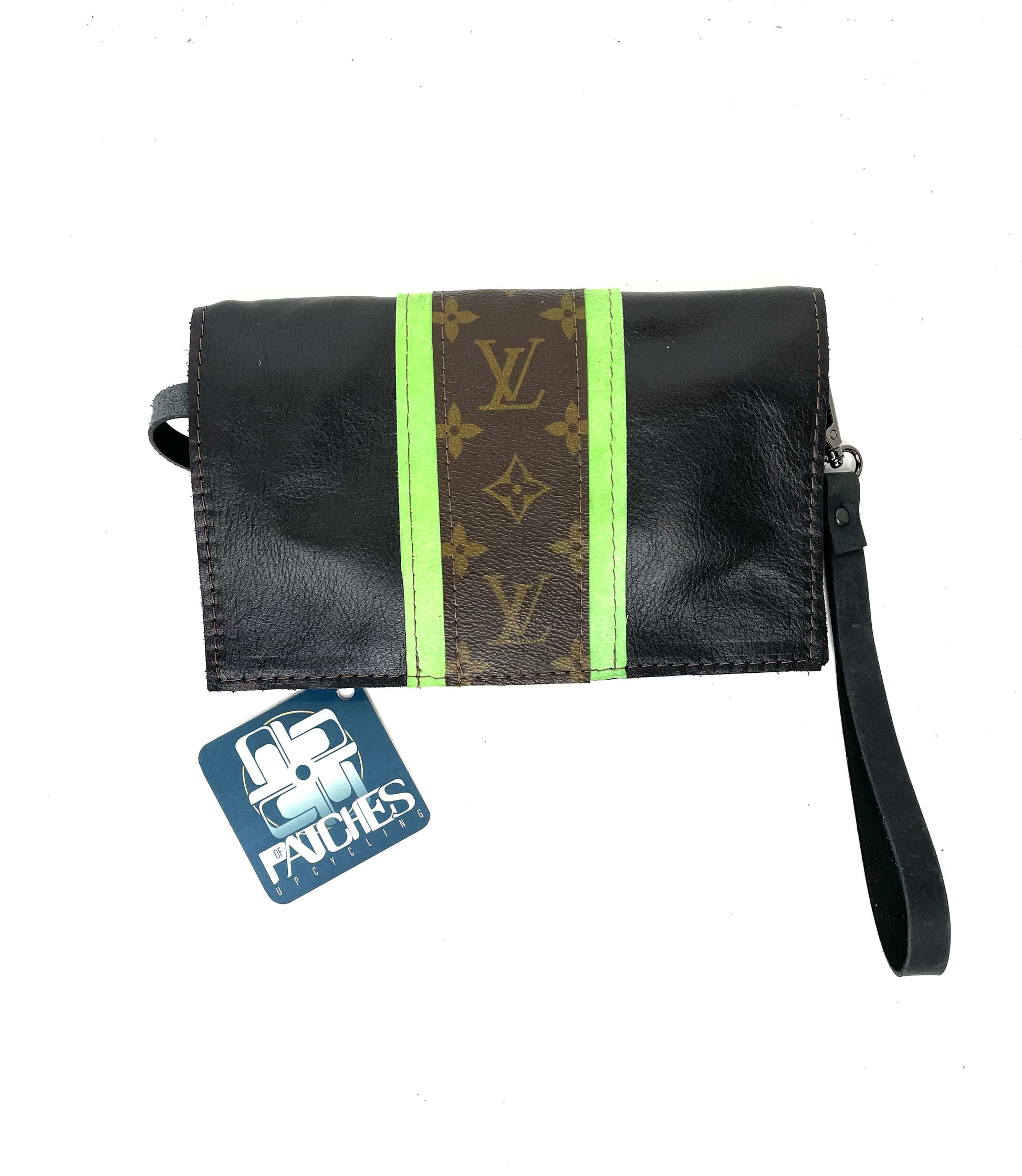 Small Crossbody (with LV Strip) Black and Neon Green - Patches Of Upcycling