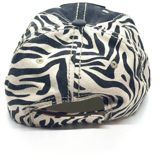 S4 - Faded Black hat with Brown and Cream Zebra backing Black/Black - Patches Of Upcycling