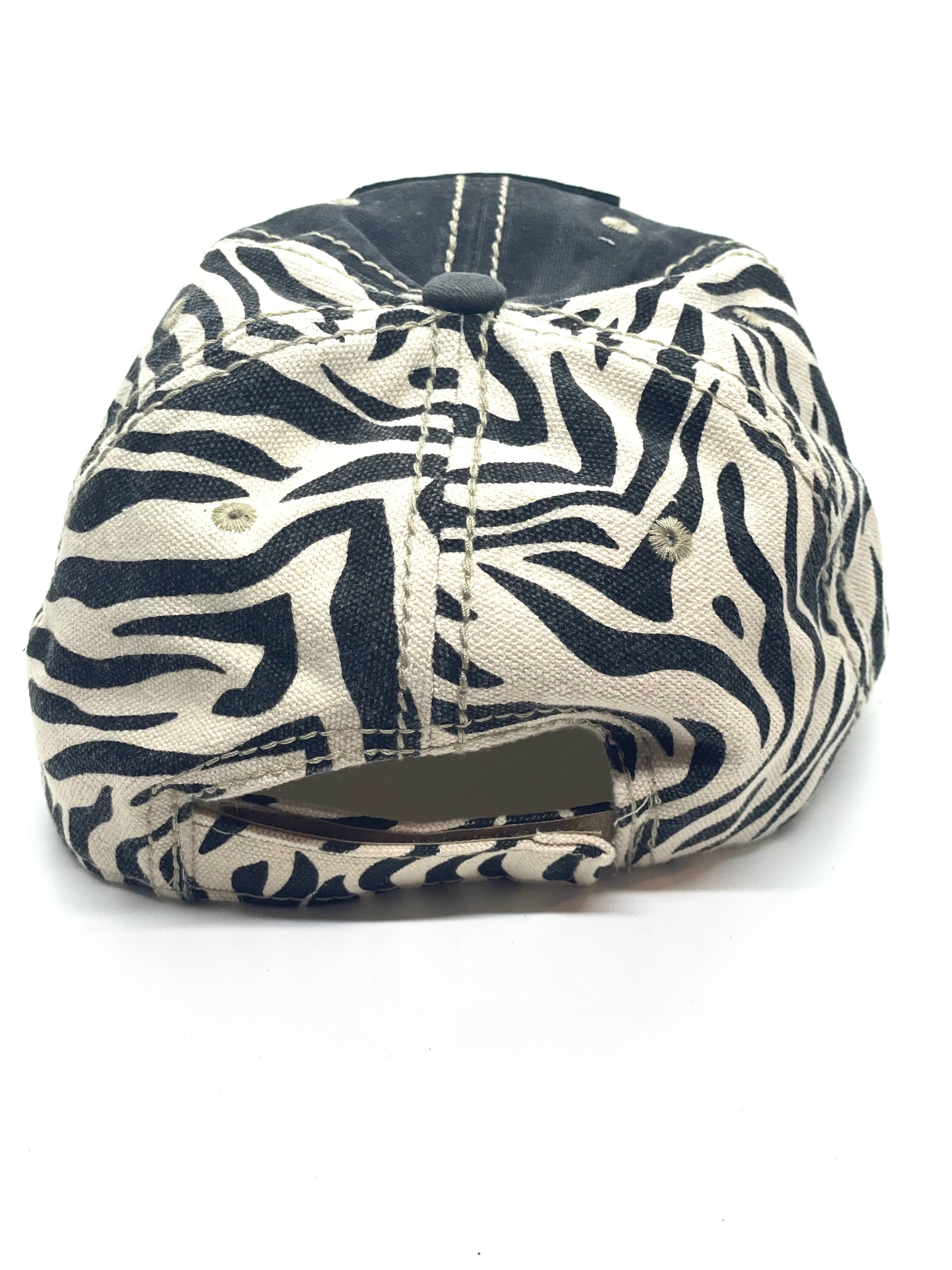 S4 - Faded Black hat with Brown and Cream Zebra backing Black/Black - Patches Of Upcycling