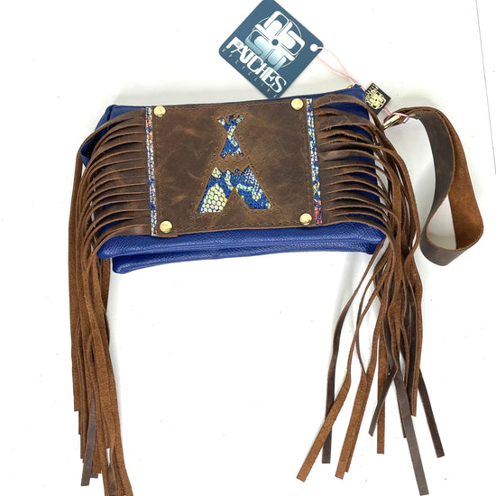 Jill Crossbody and Wristlet wallet blue with tepee shape - Patches Of Upcycling