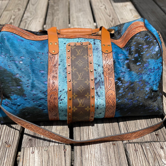 Large duffel HOH dark and light blue acid wash (4LV) - Patches Of Upcycling