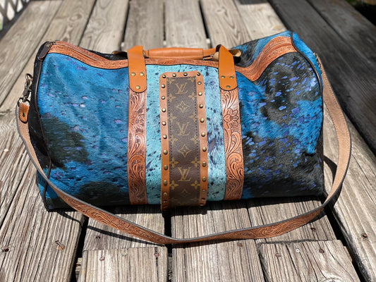 Large duffel HOH dark and light blue acid wash (4LV) - Patches Of Upcycling