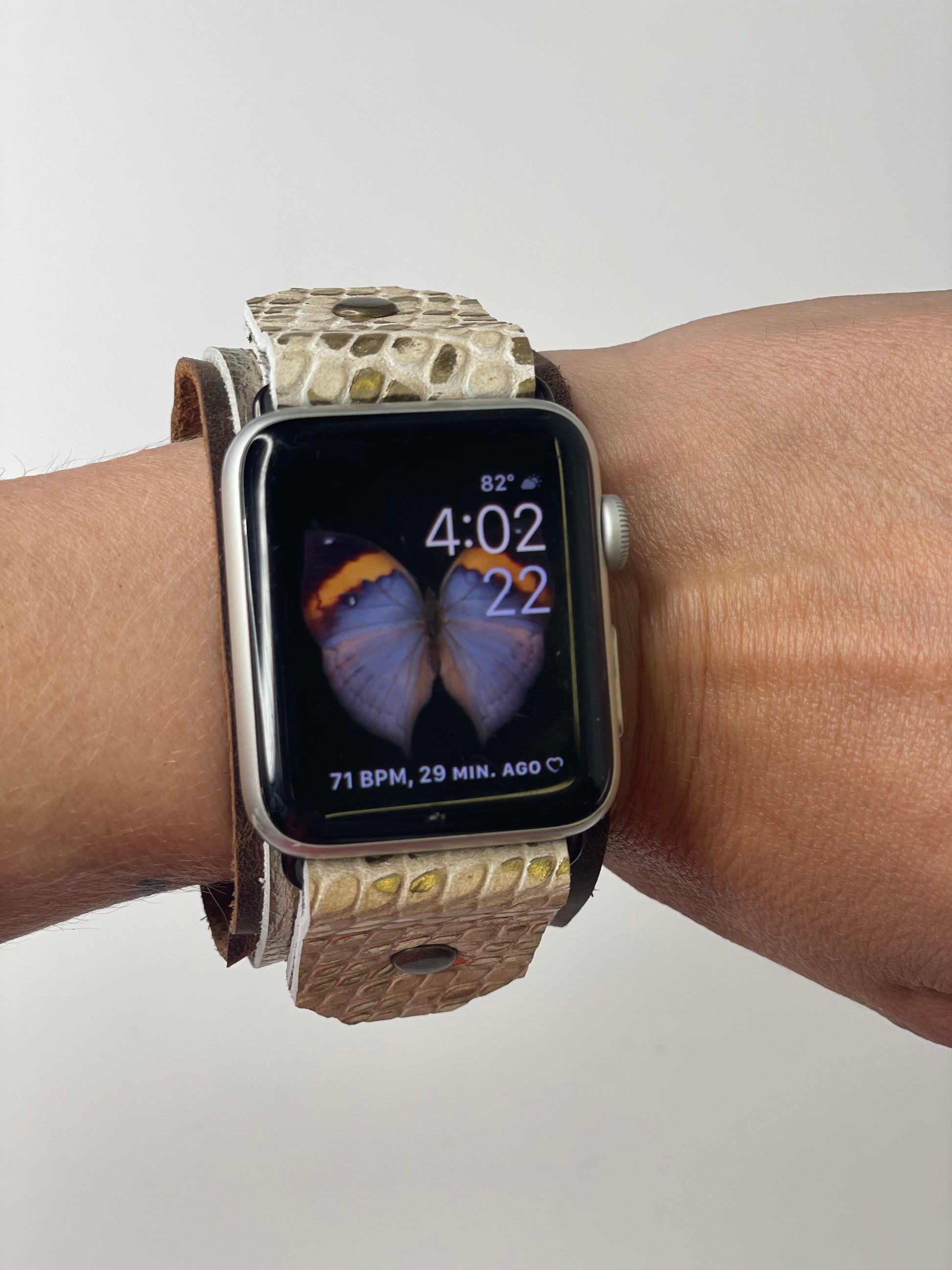 iwatch band with snaps silver with gold Croc accents (large) - Patches Of Upcycling