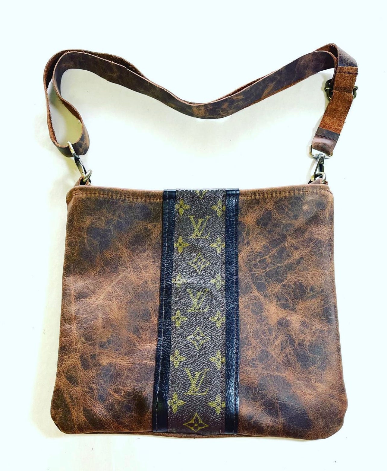 Medium Crossbody - Brown with Black Strip - Patches Of Upcycling