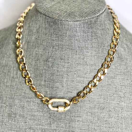 Lock necklace in gold with pave - Patches Of Upcycling