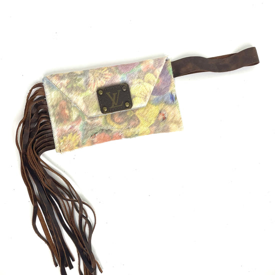 Petite Snap Wristlet with fringe in faded floral - Patches Of Upcycling