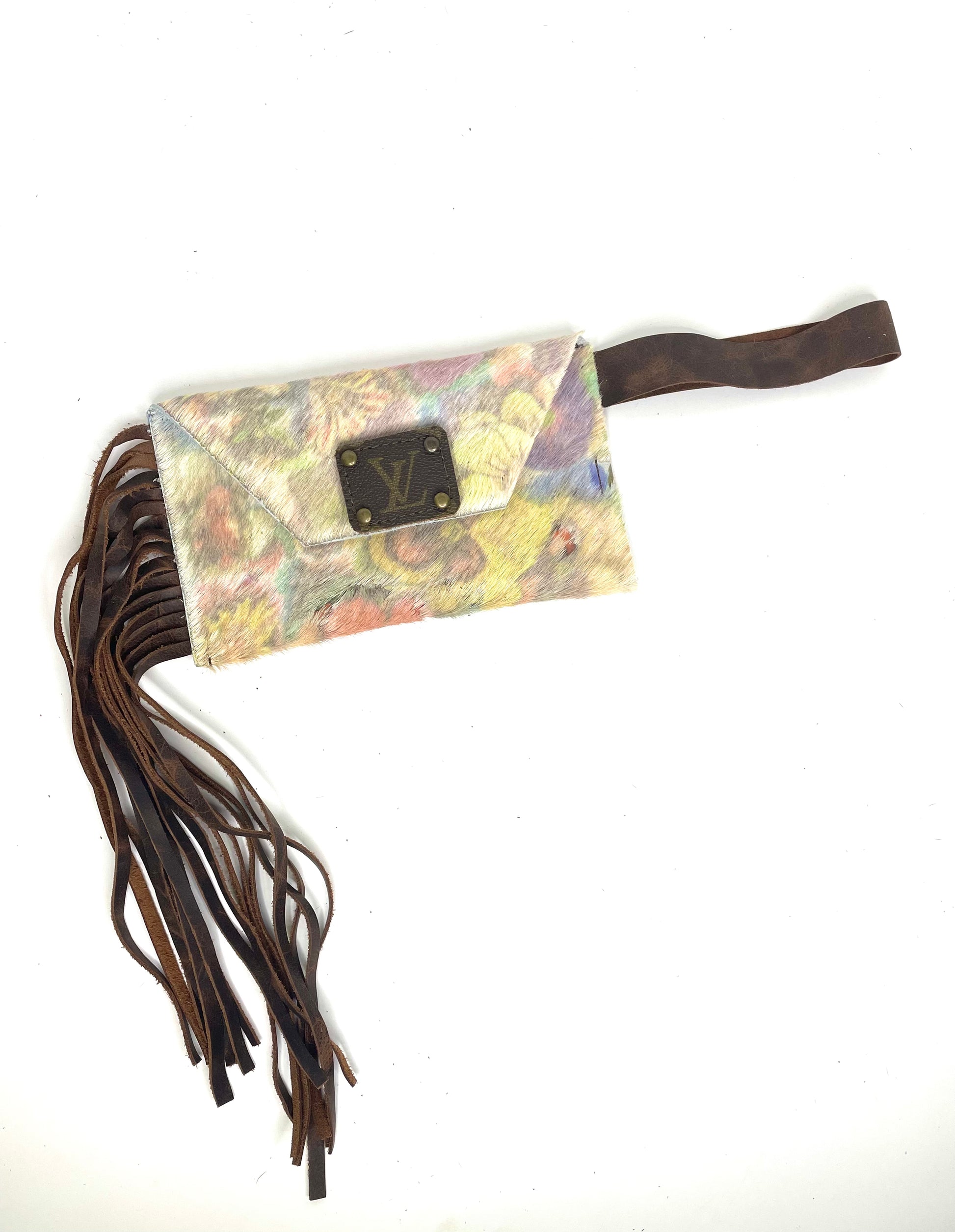 Petite Snap Wristlet with fringe in faded floral - Patches Of Upcycling