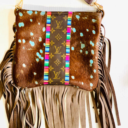 Medium Crossbody Turquoise Acid HOH Serape Strip - Patches Of Upcycling