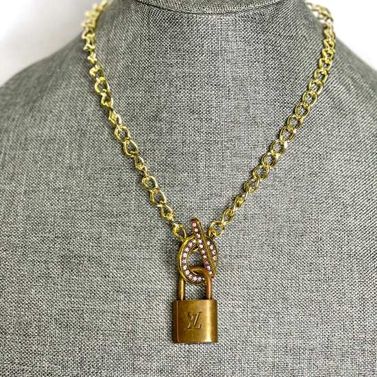 Lock & Chain necklace in gold toggle AB Rhinestone - Patches Of Upcycling