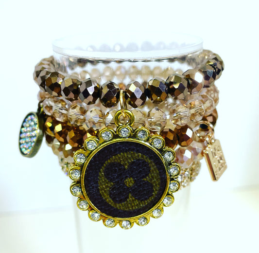 Grateful - Stacked Bracelet set- Gold clear - Patches Of Upcycling