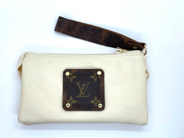 Jill in cream (brown patch) with leather strap - Patches Of Upcycling