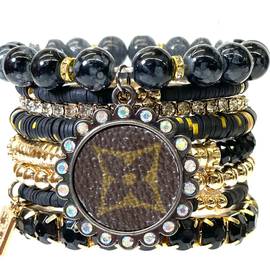 Yellow Jacket-Stacked Bracelet set- Gold Clear - Patches Of Upcycling