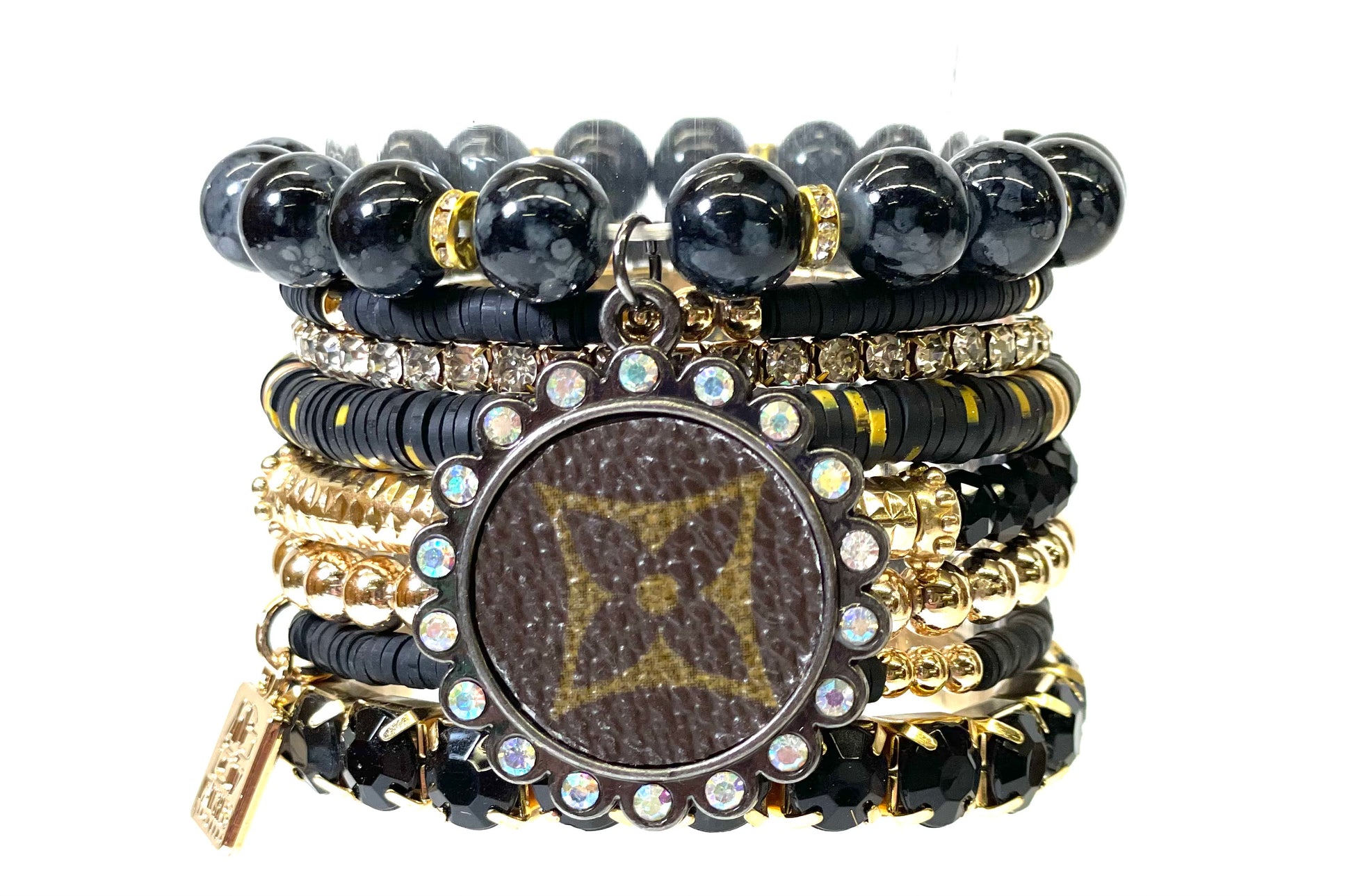 Yellow Jacket-Stacked Bracelet set- Gold Clear - Patches Of Upcycling