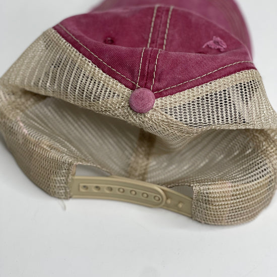PP14 - Faded Maroon Distressed Hat with Cream Back Brown/Antique - Patches Of Upcycling