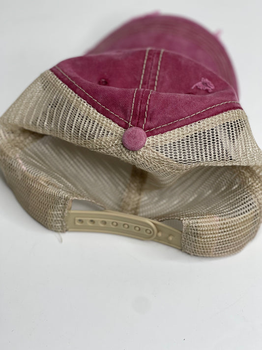 PP14 - Faded Maroon Distressed Hat with Cream Back Brown/Antique - Patches Of Upcycling