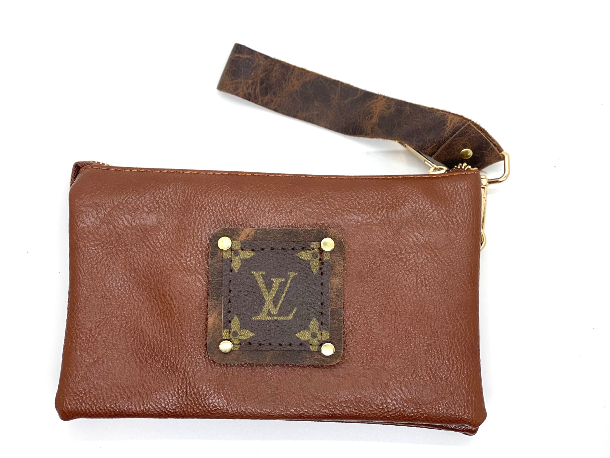 Jill in toffee (brown patch) with leather strap - Patches Of Upcycling