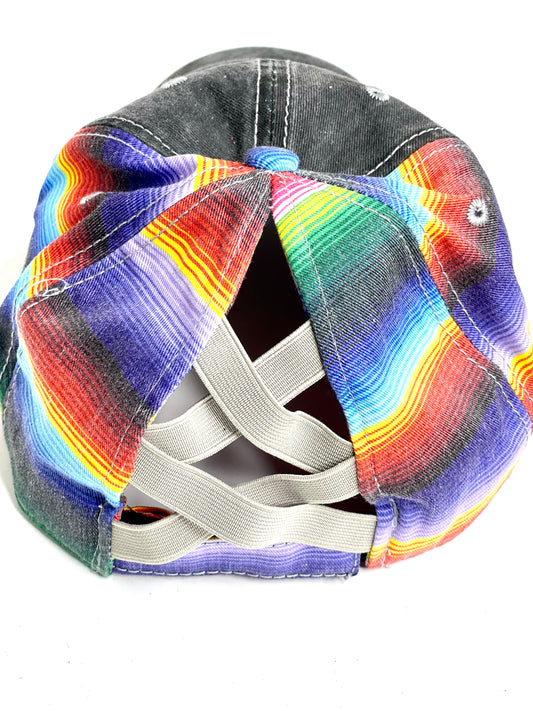 WW3 - Serape Back, Crisscross Pony Hat, Black/Antique - Patches Of Upcycling