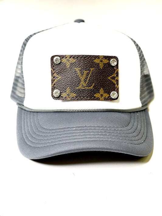 Trucker Foam Hats in Dark Grey PONY, medium no border patch/rhinestone - Patches Of Upcycling