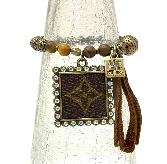 Stone- Antique hand beaded bracelet with square pendant - Patches Of Upcycling