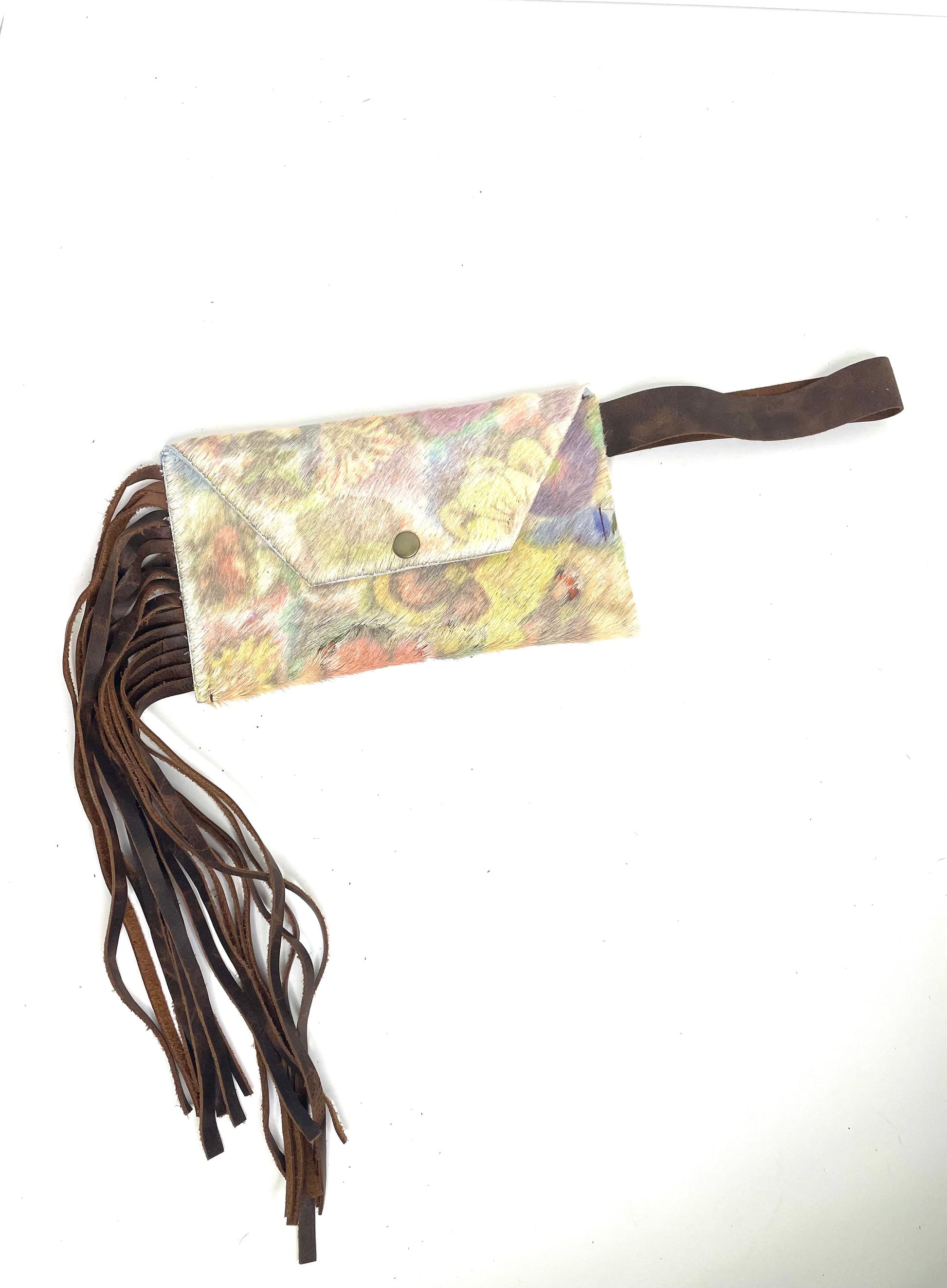 Petite Snap Wristlet with fringe in faded floral ( no patch) - Patches Of Upcycling