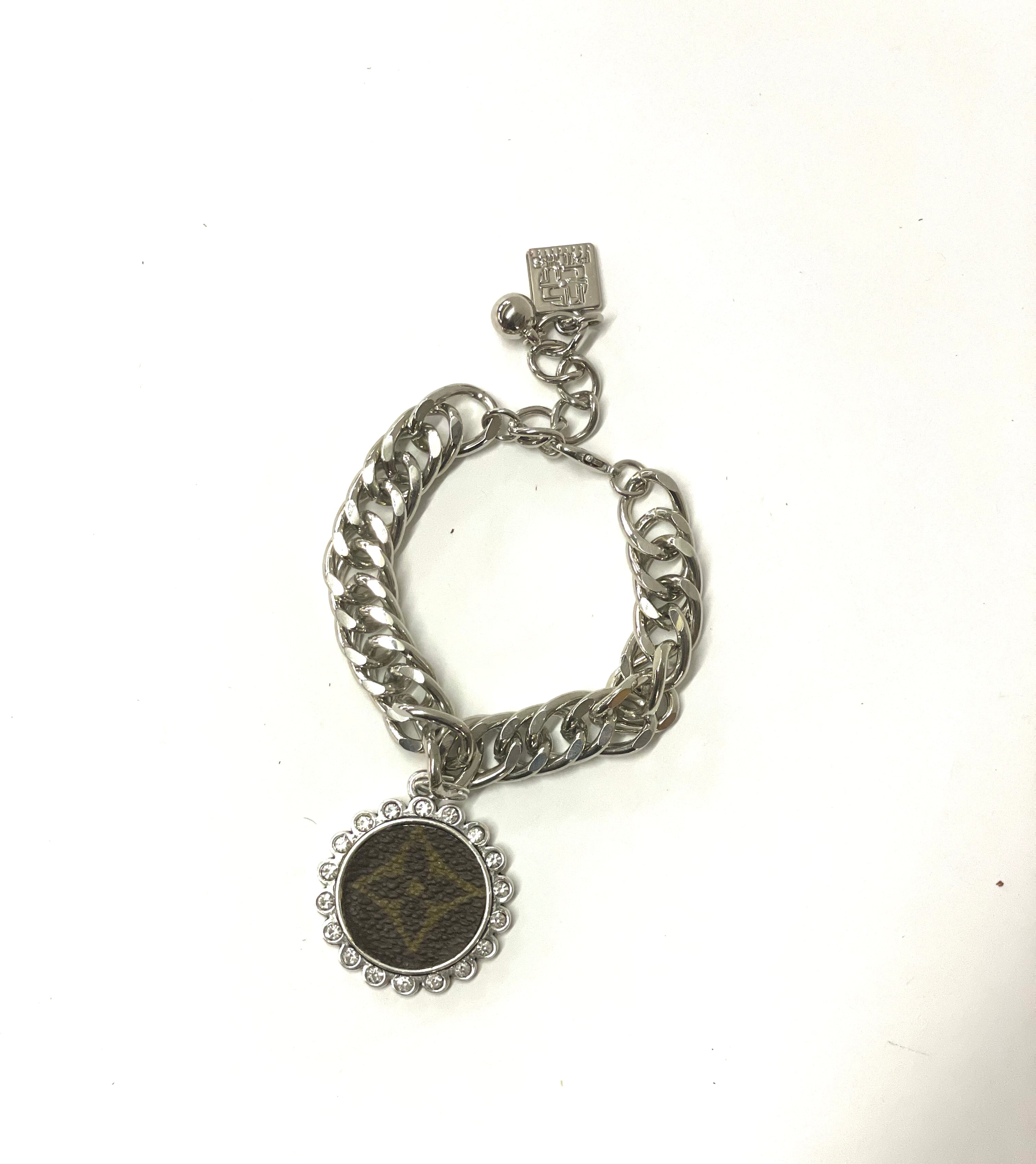 Heavy chain bracelet in silver with 25 mm silver pendant