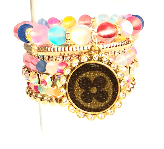 Vibrant Skies-Stacked Bracelet set- Gold Clear - Patches Of Upcycling
