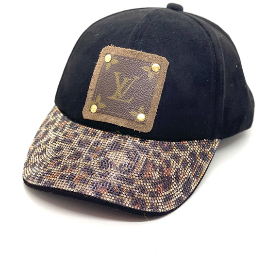 Velvet black with rhinestone leopard brim Brown/Gold - Patches Of Upcycling