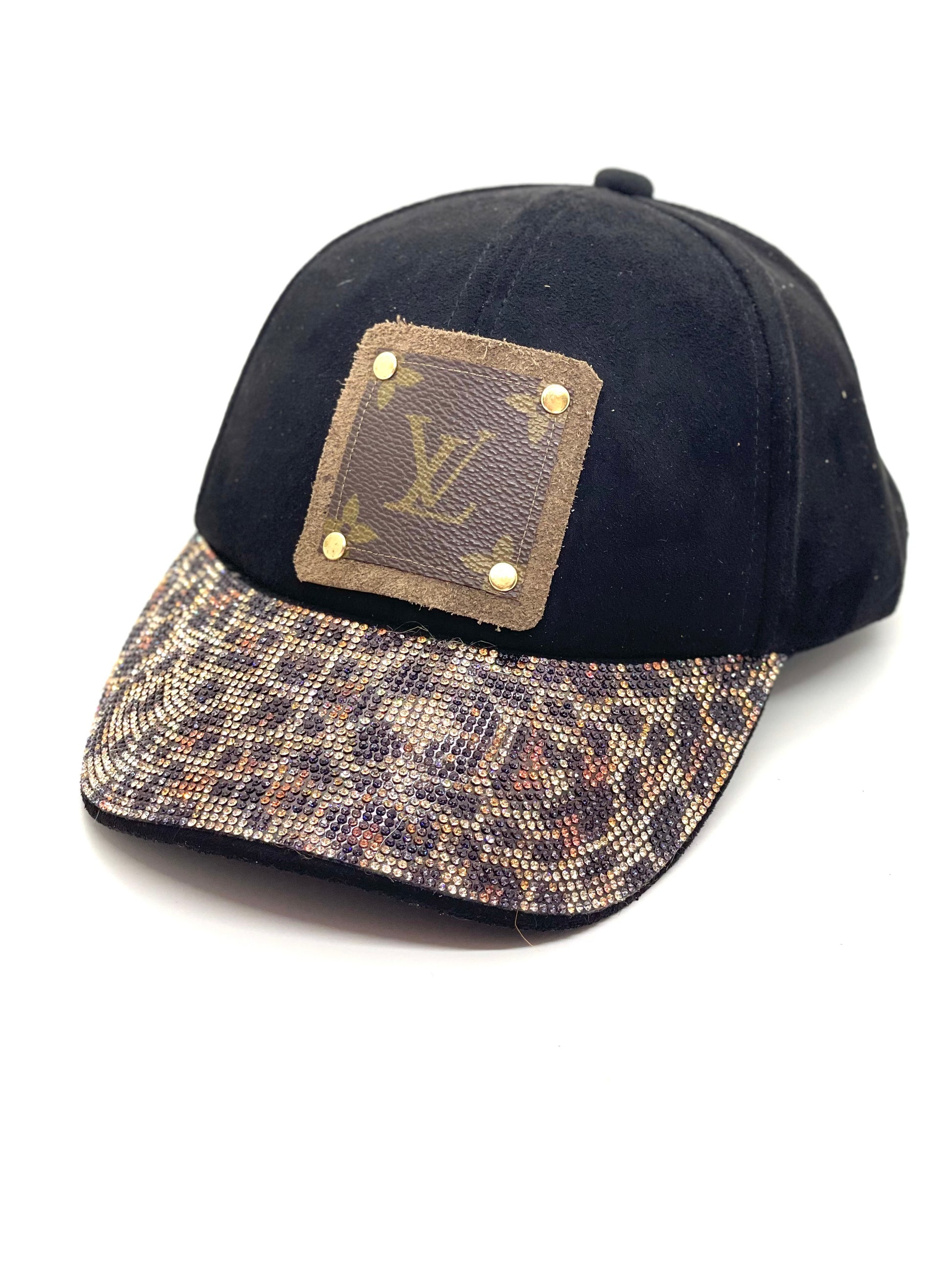 Velvet black with rhinestone leopard brim Brown/Gold - Patches Of Upcycling