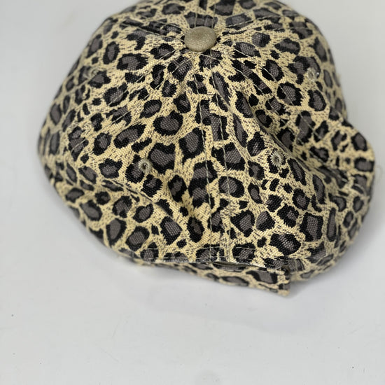 P2 - Cream Leopard hat with Distressed camel bill Brown/Gold - Patches Of Upcycling