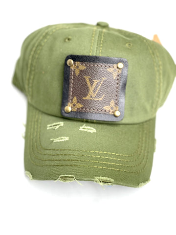 GG11 - Pea Green Distressed Dad Hat Black/Antique - Patches Of Upcycling