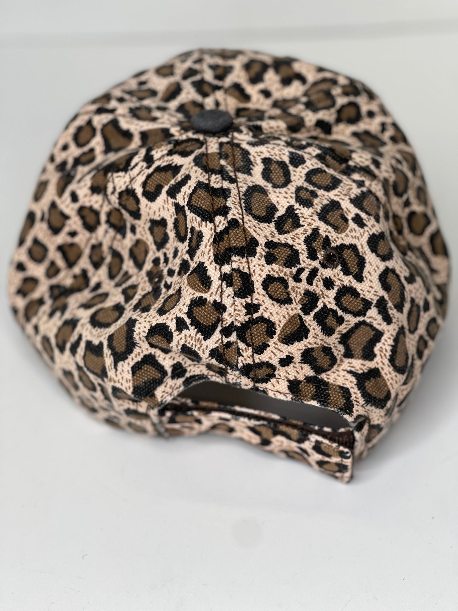 P8 - Reese Brown Leopard hat with Distressed Black bill Brown/Gold - Patches Of Upcycling