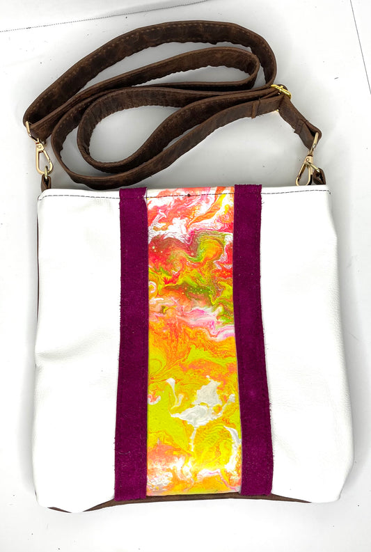 Kaleidoscope Medium Crossbody yellow, Magenta and white reverse - Patches Of Upcycling