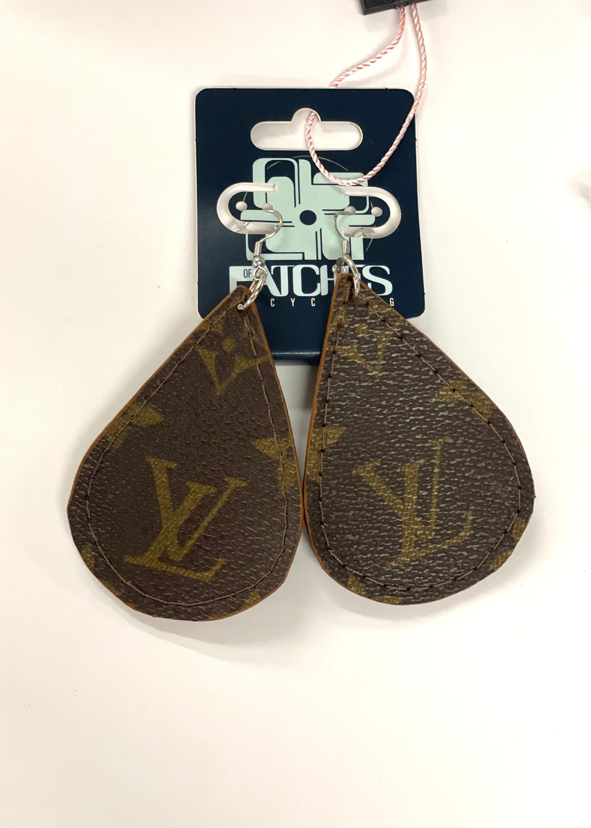 Sewn Teardrop LV earrings - Patches Of Upcycling