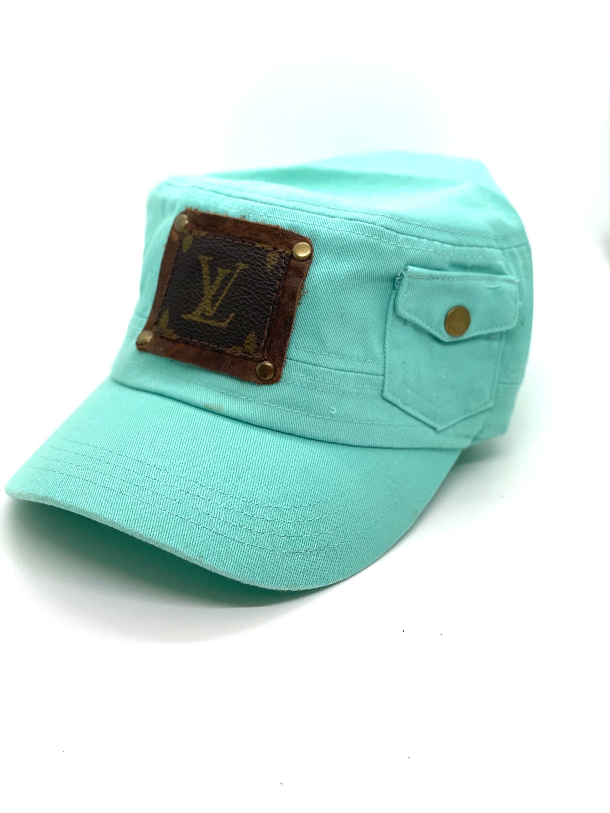 Tiffany Blue Cadet hat with pocket Brown/Antique - Patches Of Upcycling