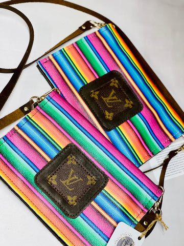 Small Crossbody Rainbow Serape In Brown Patch - Patches Of Upcycling
