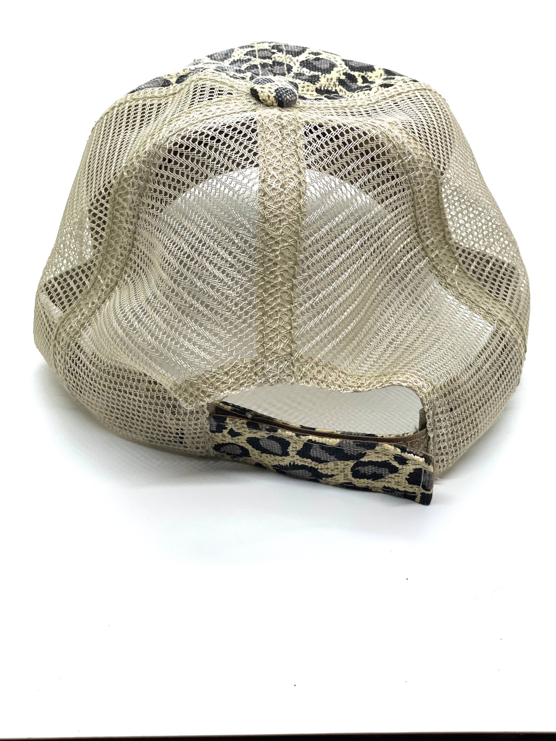 E2 - Cream Leopard Trucker Hat Cream Mesh Black/Gold - Patches Of Upcycling