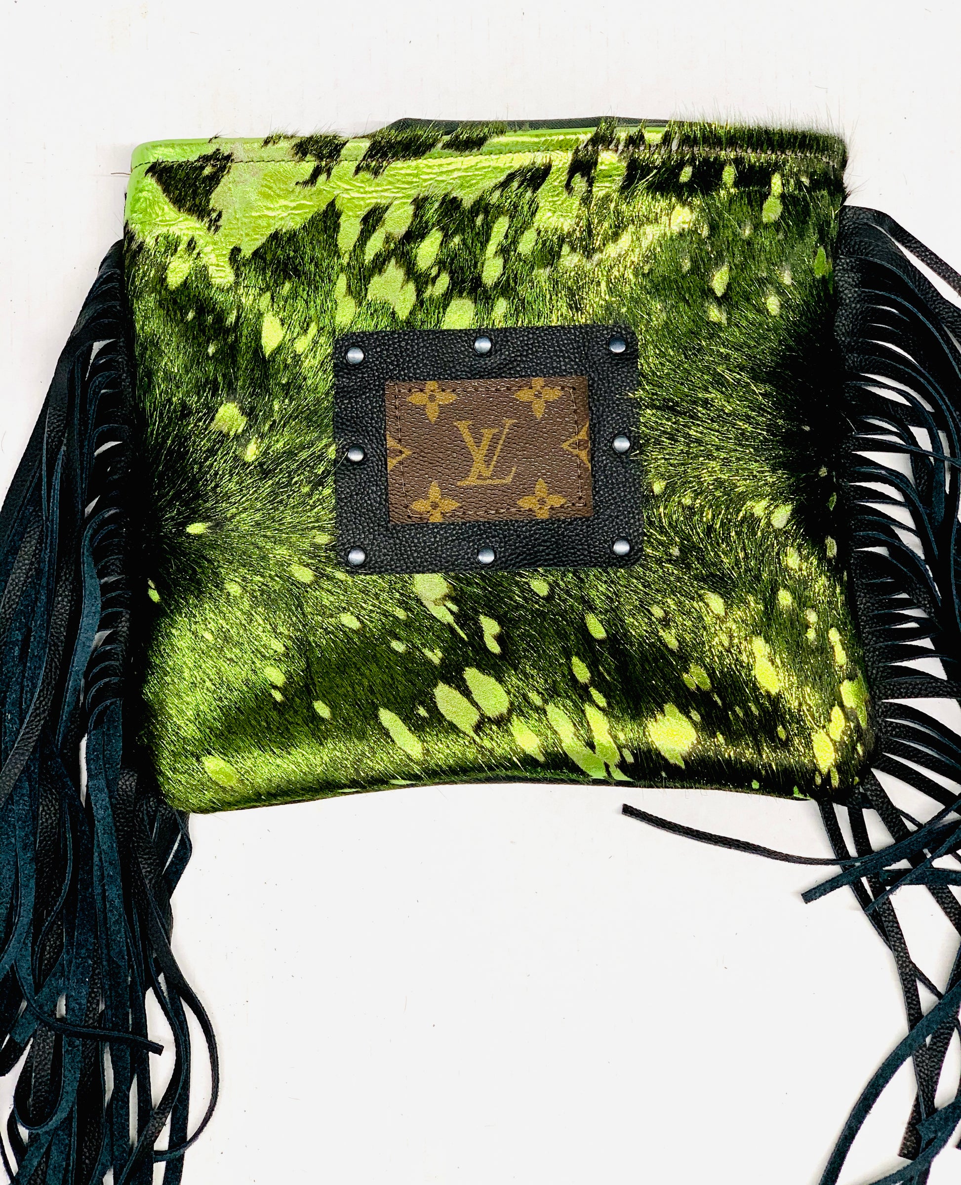 Medium Crossbody - Green with Envy , Black Patch, Black Hardware - Patches Of Upcycling