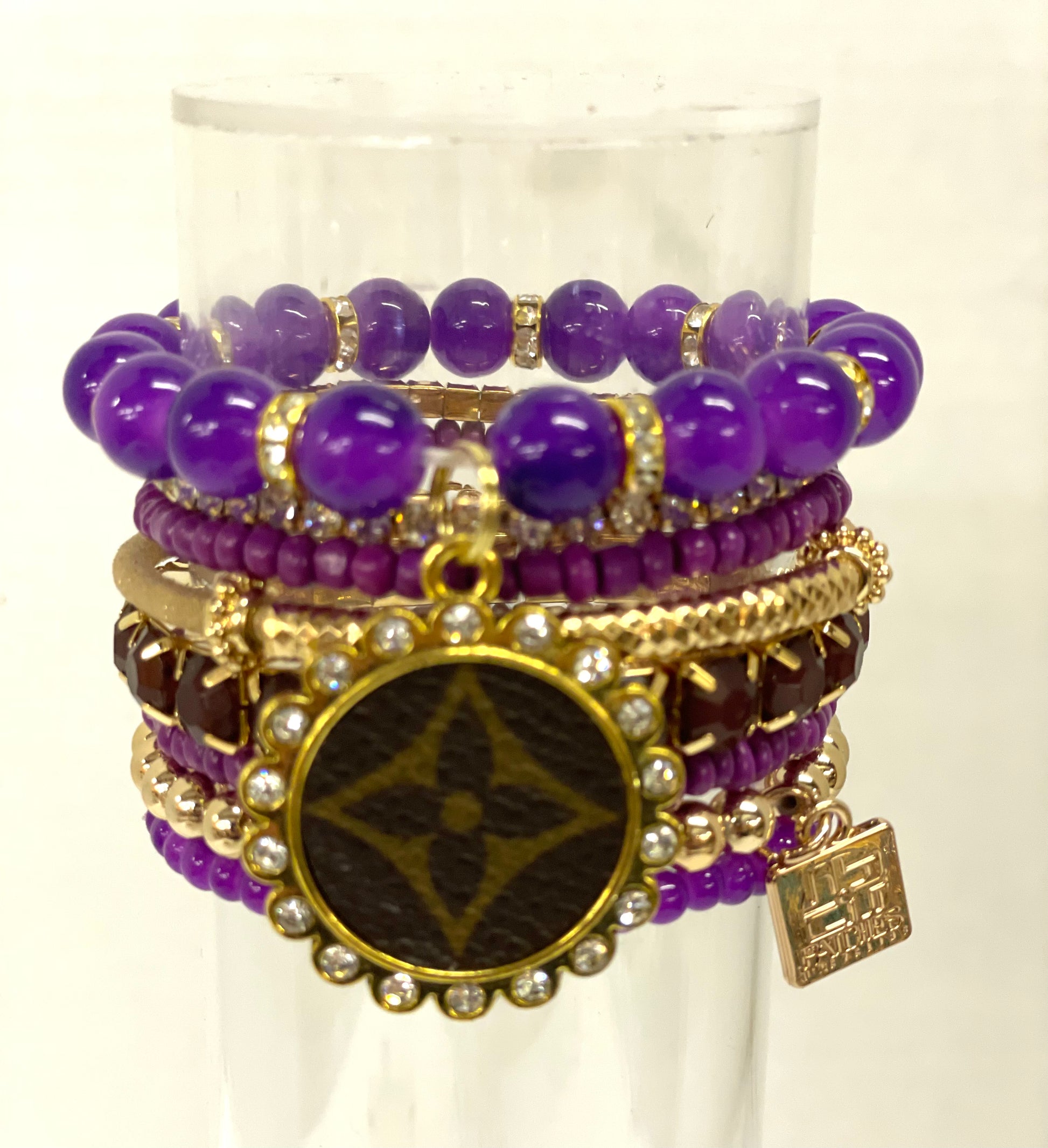 Purple Passion Stacked Bracelet set- Gold Clear - Patches Of Upcycling