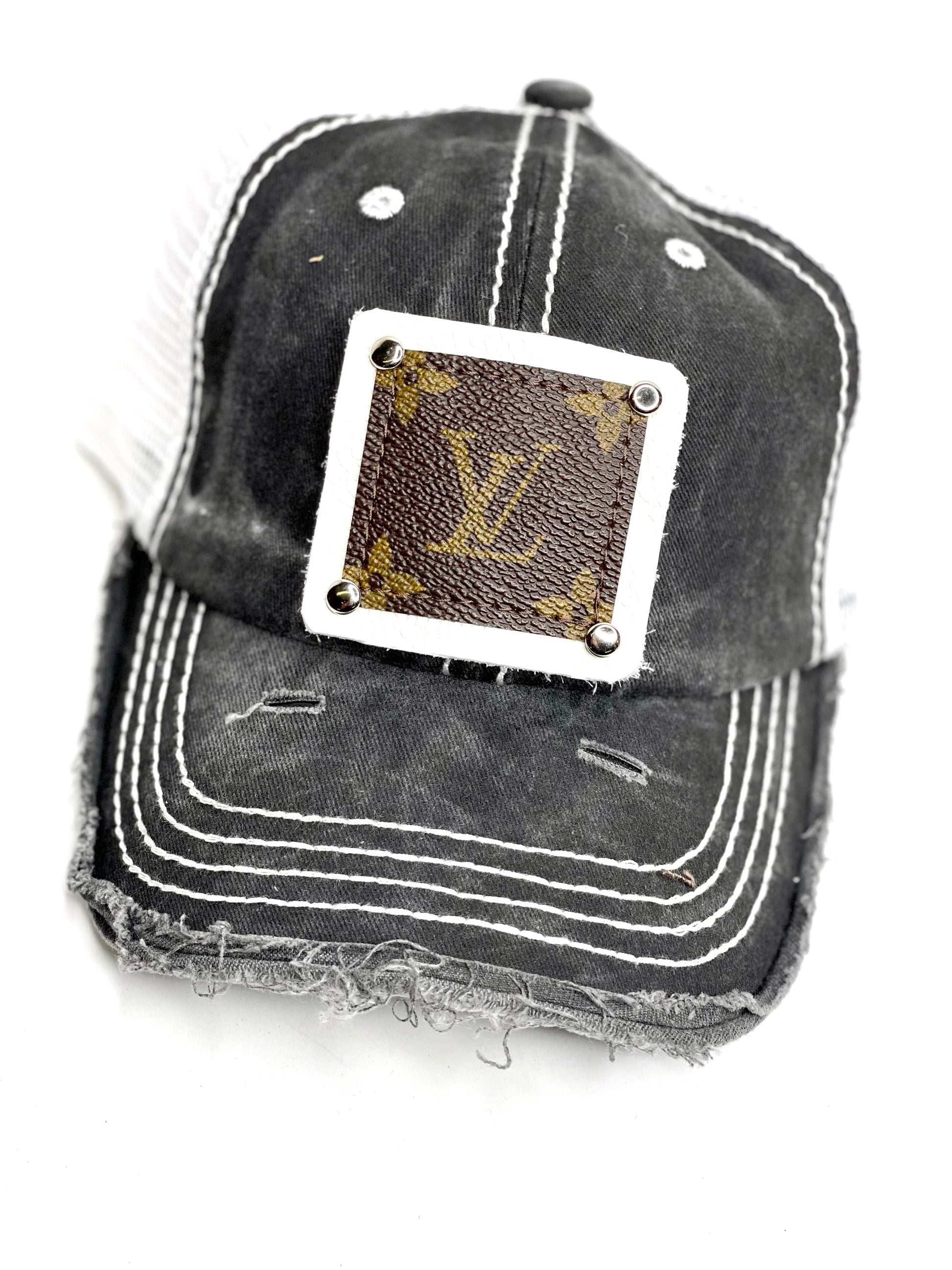 SS2 - Faded Black with Full Distressed Brim, White Back White/Silver - Patches Of Upcycling