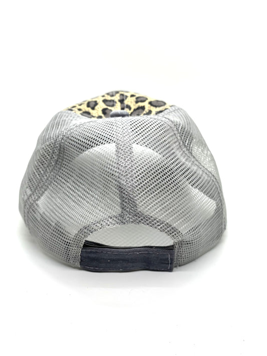 D4 - Grey leopard with grey trim brim Black/Antique - Patches Of Upcycling