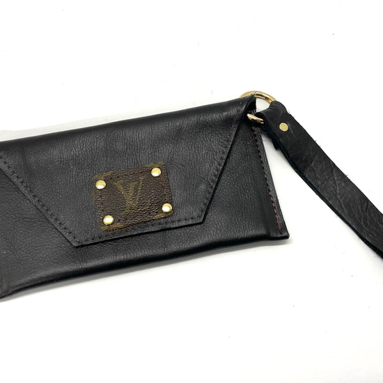 Black Smooth Leather Petite Snap Wristlet - Patches Of Upcycling