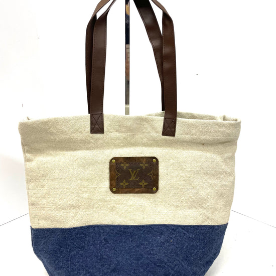 Beach tote in cream & denim - Patches Of Upcycling
