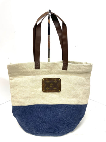 Beach tote in cream & denim - Patches Of Upcycling