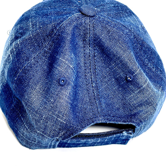 W4 - Faded Blue Jean Baseball with a Blue Zig Zag Stitching White/ Antique - Patches Of Upcycling