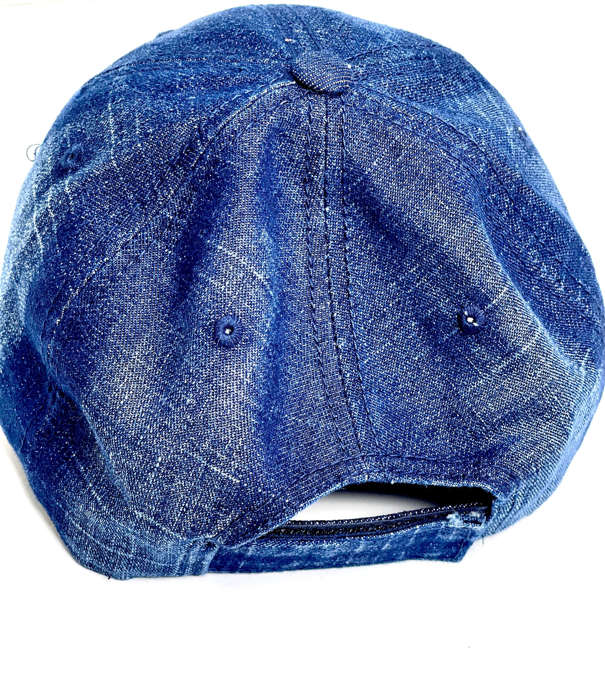 W4 - Faded Blue Jean Baseball with a Blue Zig Zag Stitching White/ Antique - Patches Of Upcycling