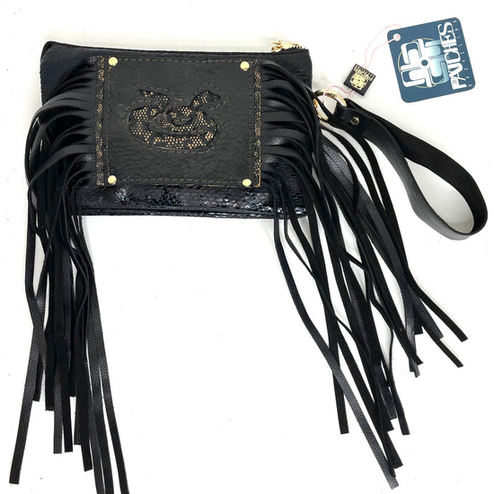Jill Crossbody and Wristlet wallet in black snake with snake shape - Patches Of Upcycling