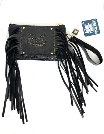 Jill Crossbody and Wristlet wallet in black snake with snake shape - Patches Of Upcycling