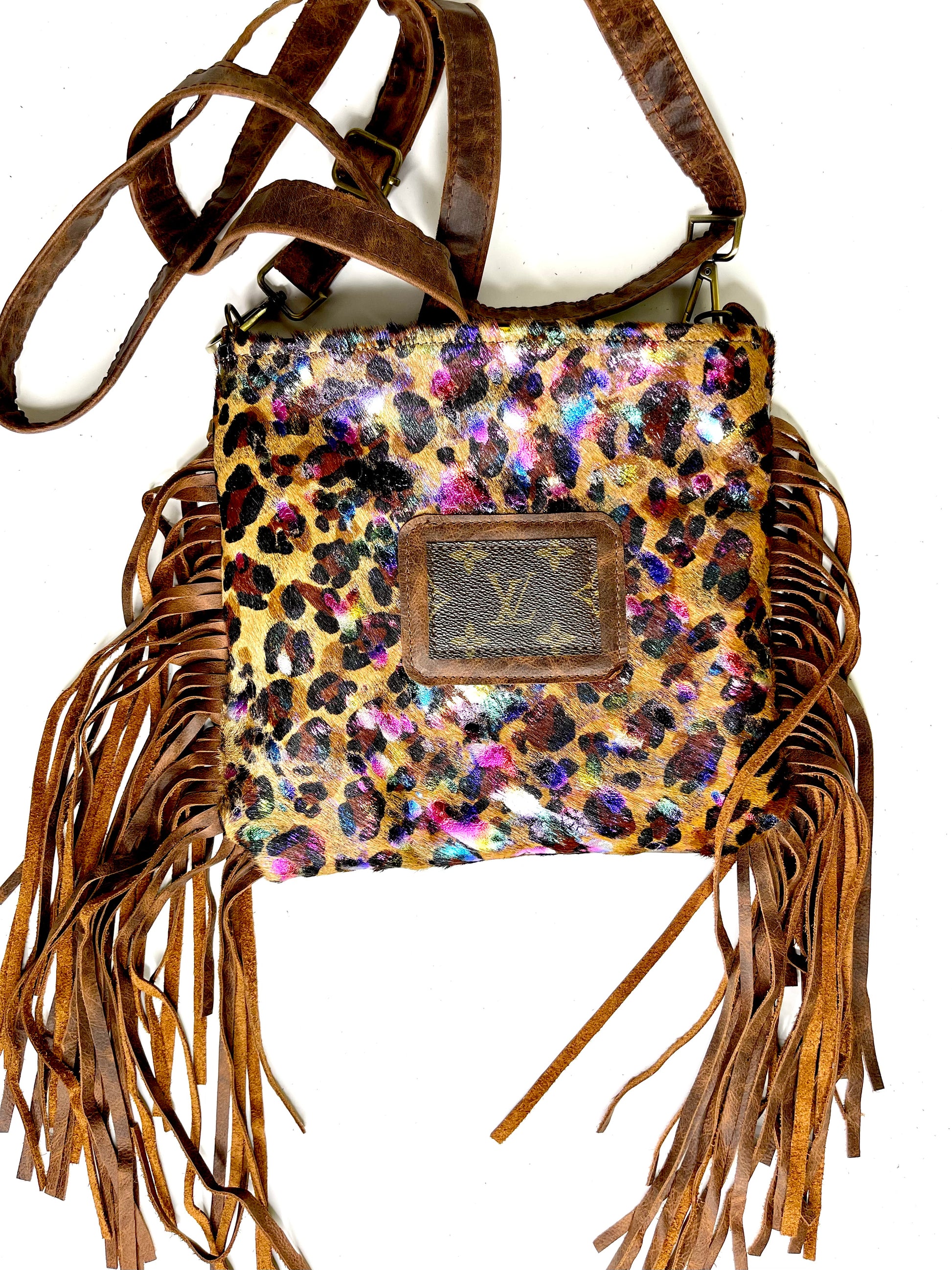 Medium Crossbody in Lisa frank, brown patch - Patches Of Upcycling