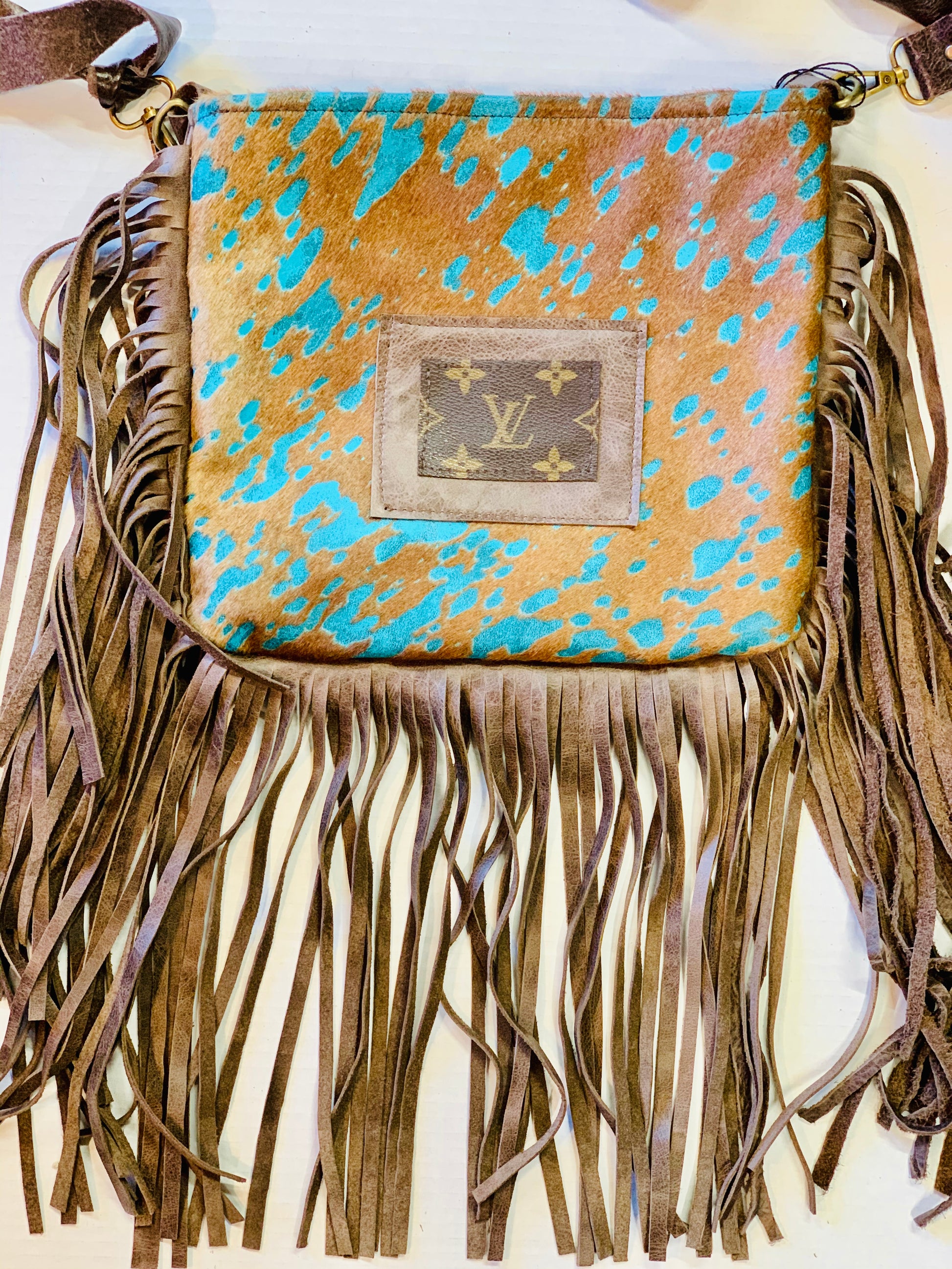 Medium Crossbody Turquoise Acid HOH Brown Patch - Patches Of Upcycling