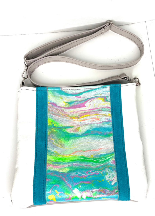 Kaleidoscope Medium Crossbody blue green and white - Patches Of Upcycling